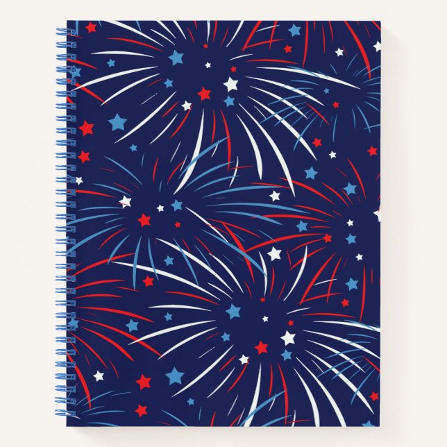 Red White Blue Fireworks Stars Notebook (Front)