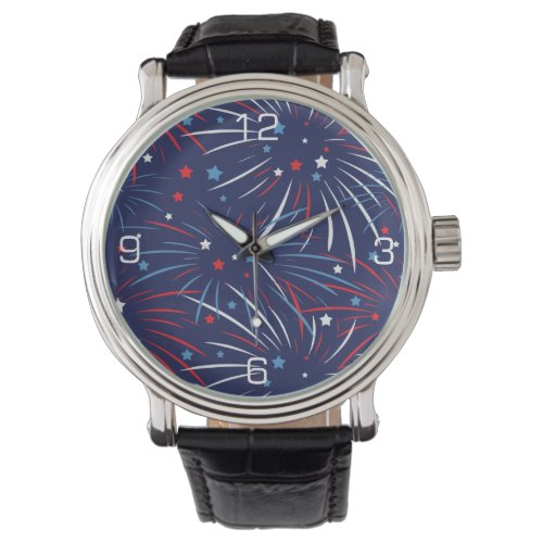 Red White Blue Fireworks Stars Numbers Watch