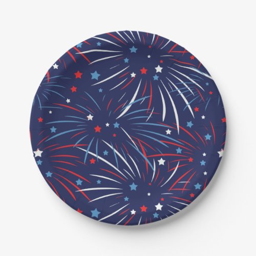 Red White Blue Fireworks Stars Paper Plates