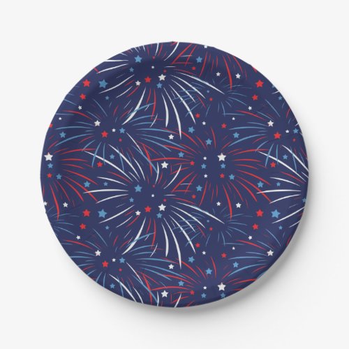 Red White Blue Fireworks Stars Paper Plates