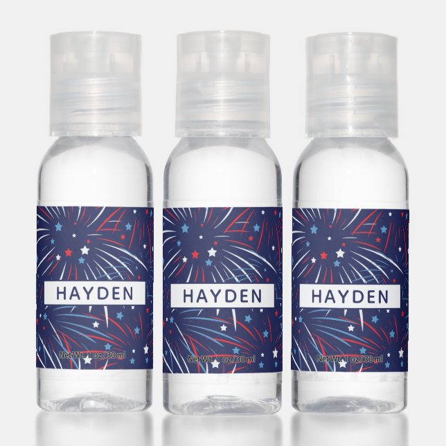 Red White Blue Fireworks Stars Personalize Hand Sanitizer (Set)