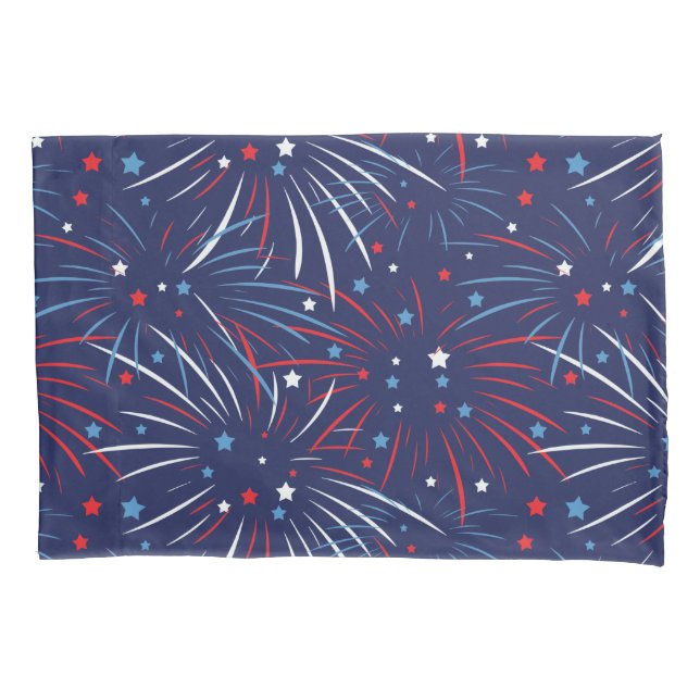 Red White Blue Fireworks Stars Pillow Case (Front-Left)