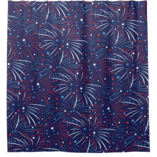 Red White Blue Fireworks Stars Shower Curtain