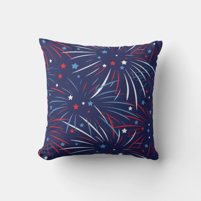 Red White Blue Fireworks Stars Throw Pillow (Front)
