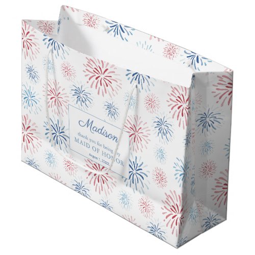 Red White Blue Fireworks Wedding Party Thank You Large Gift Bag