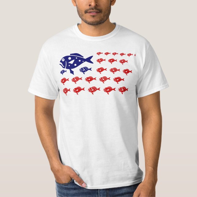 Red white blue fish flag  patriotic fisherman T-Shirt (Front)