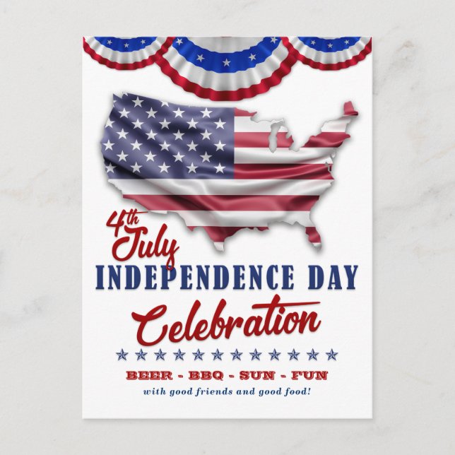 Red, White, Blue Flag 4th Of July Party Invitation Postcard (Front)