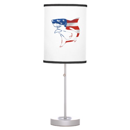 Red White blue Flag Shark on gray background Table Lamp