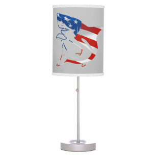 Red White blue Flag Shark on gray background Table Lamp