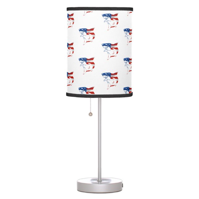 Red White blue Flag Shark on gray background Table Lamp (Right)