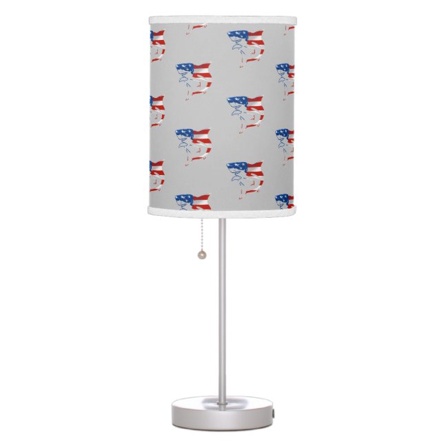Red White blue Flag Shark on gray background Table Lamp (Right)