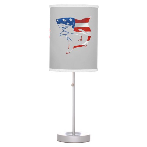 Red White blue Flag Shark on gray background Table Lamp