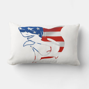 Red White Blue Flag Shark on White background Lumbar Pillow