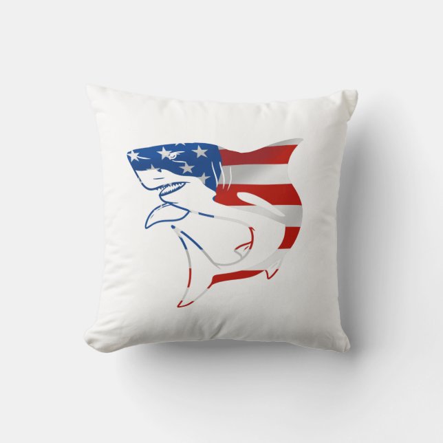 Red White Blue Flag Shark on White background Throw Pillow (Front)