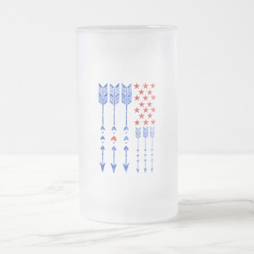 Red white blue flag stars arrows 4th of July Frosted Glass Beer Mug