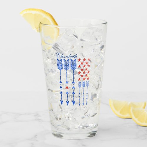 Red white blue flag stars arrows 4th of July Glass