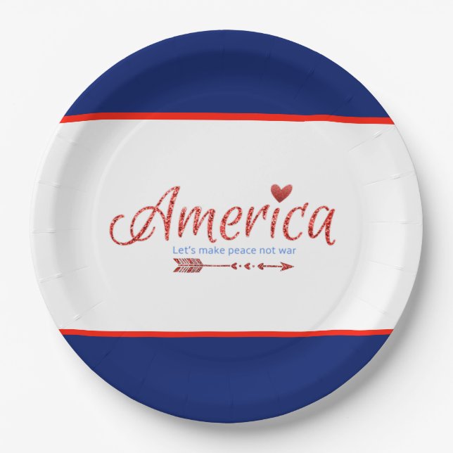 Red, white, blue, flag, stars, arrows, 4th of July Paper Plates (Front)