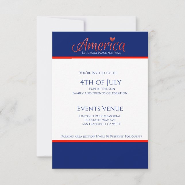 Red, white, blue, flag, stars, arrows, 4th of July RSVP Card (Front)