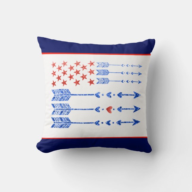 Red, white, blue, flag, stars, arrows, 4th of July Throw Pillow (Front)