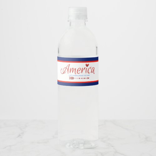 Red white blue flag stars arrows 4th of July Water Bottle Label