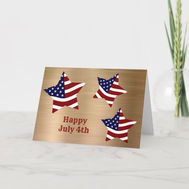 Red White Blue Flag Stars Gold July 4th Card (Front)