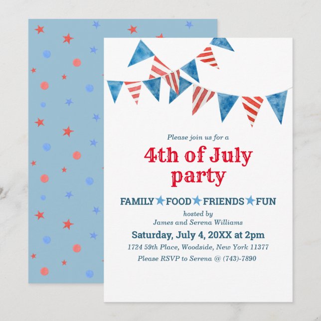 Red White Blue Flags 4th of July Party Invitation (Front/Back)