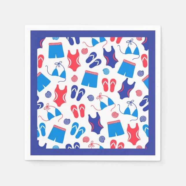 Red White Blue Flip Flop Swimsuit Pattern Napkins (Front)
