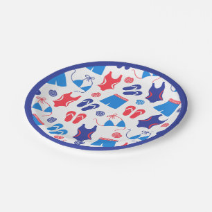 Red White Blue Flip Flop Swimsuit Pattern Paper Plates