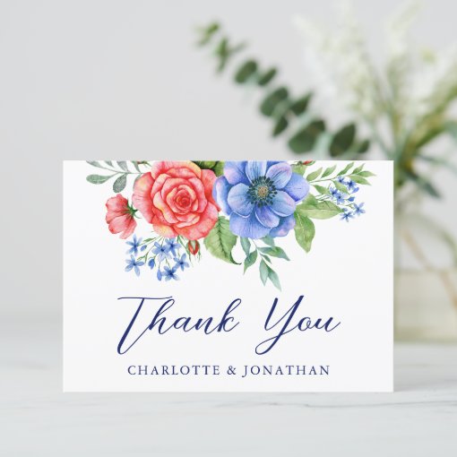 Red White Blue Floral 4th July Patriotic Wedding Thank You Card | Zazzle