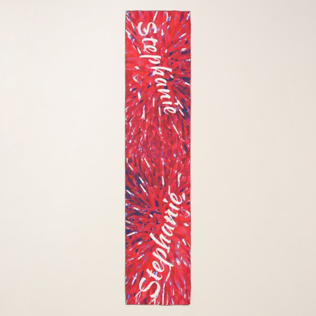 Red White Blue Floral Abstract Personalized Name Scarf (Front)