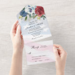 Red White Blue Floral American Flag Wedding All In One Invitation
