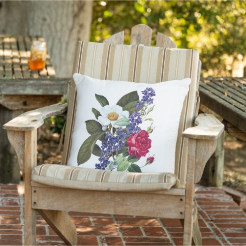 Red White Blue Floral Botanical Art Pillow