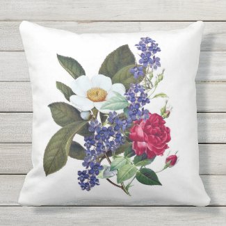 Red, White, Blue Floral Botanical Art Pillow