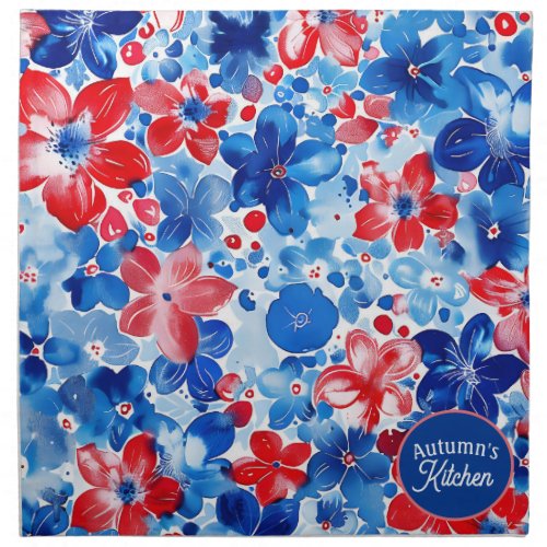 Red White  Blue Floral Dinner Napkin