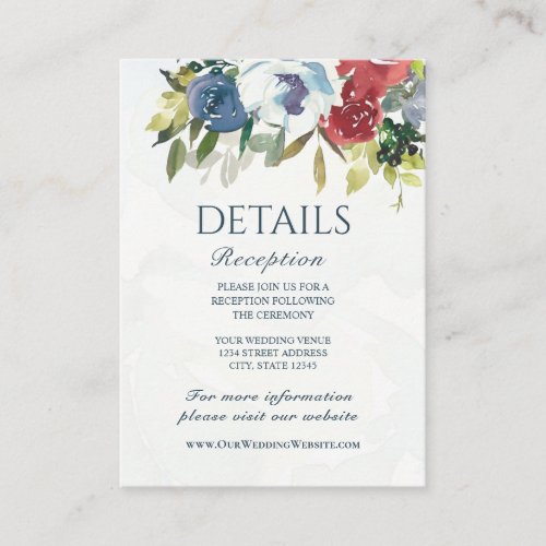Red White Blue Floral Greenery Watercolor Wedding Enclosure Card