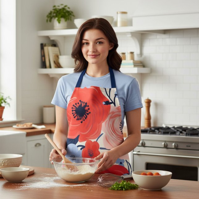 Red White Blue Floral Kitchen Gift Apron (Creator Uploaded)