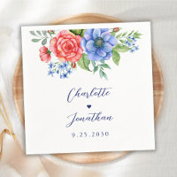Red White Blue Floral Monogram Patriotic Wedding