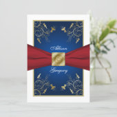 Red White Blue Floral Monogram Wedding Invitation (Standing Front)