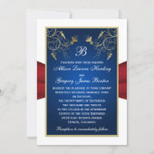 Red White Blue Floral Monogram Wedding Invitation (Back)