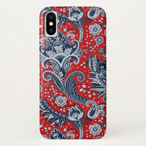 Red White  Blue Floral Paisley Bohemian Boho iPhone XS Case