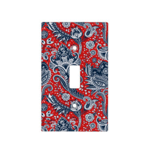 Red White & Blue Floral Paisley Bohemian Boho Light Switch Cover