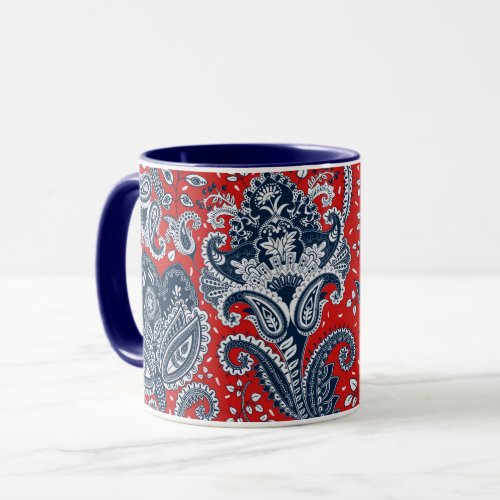 Red White  Blue Floral Paisley Bohemian Boho Mug