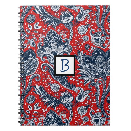 Red White  Blue Floral Paisley Bohemian Boho Notebook
