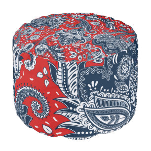 Red White & Blue Floral Paisley Bohemian Boho Pouf
