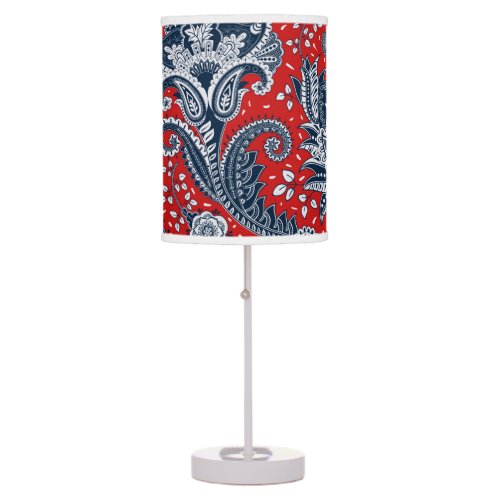 Red White  Blue Floral Paisley Bohemian Boho Table Lamp