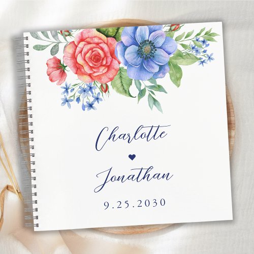 Red White Blue Floral Patriotic Wedding Guestbook Notebook