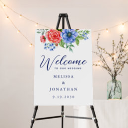 Red White Blue Floral Patriotic Wedding Welcome Foam Board
