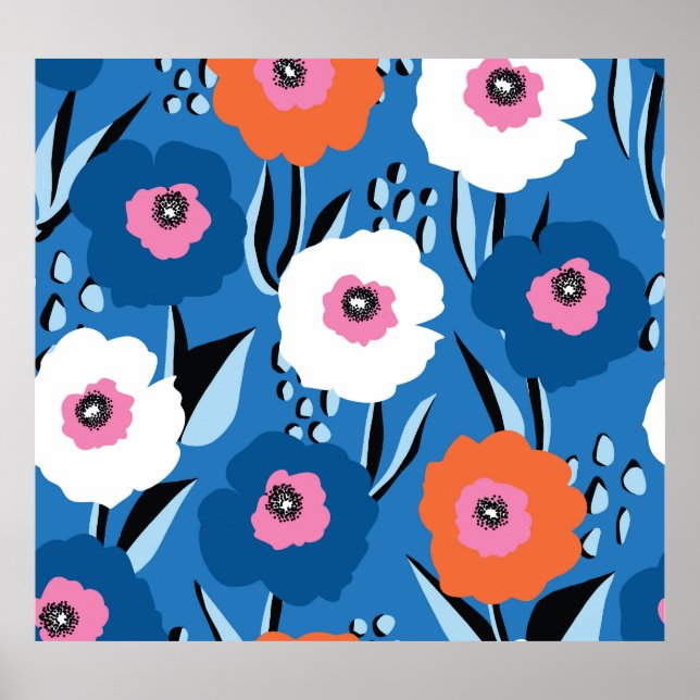 Red White Blue: Floral Scandinavian. Poster (Front)