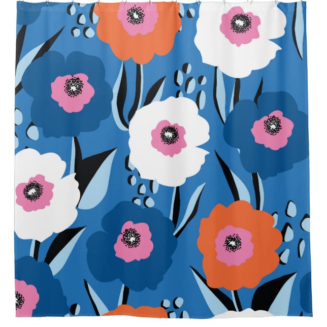 Red White Blue: Floral Scandinavian. Shower Curtain (Front)