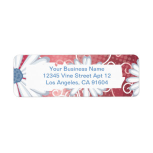 Red White Blue Floral Tribal Daisy Tattoo Pattern Label